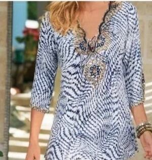 Soft Surroundings South Beach Tie Dye Beaded Tunic Plus Size 2X